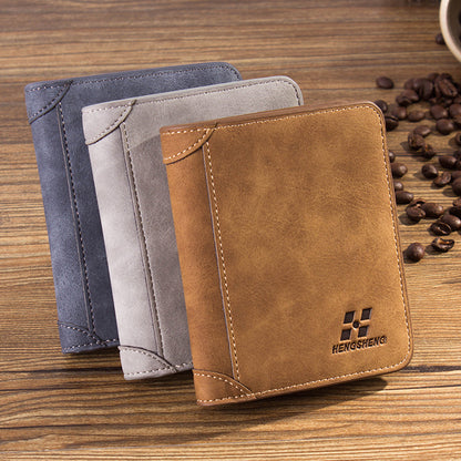 Men's Leather  Retro Tri-fold Vertical Wallet  Multi-card Slot