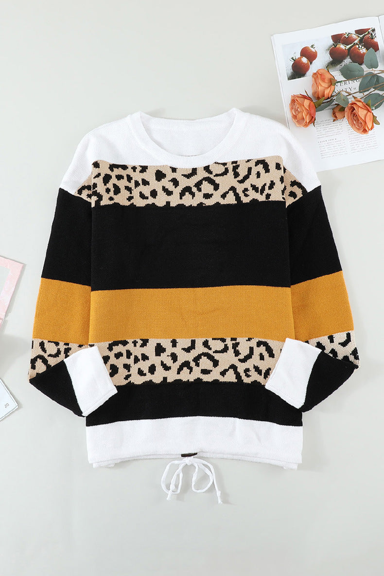 Leopard Print Color Blocking Sweater