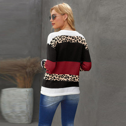 Leopard Print Color Blocking Sweater