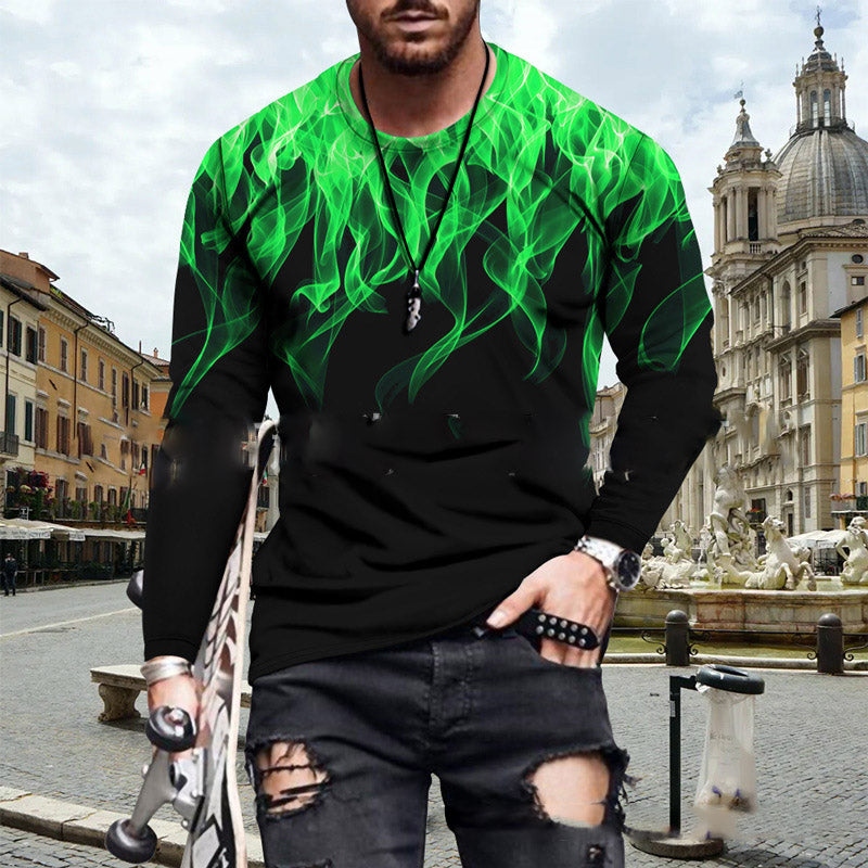 Camiseta de manga larga con estampado 3D en color Splash de cuello redondo a la moda