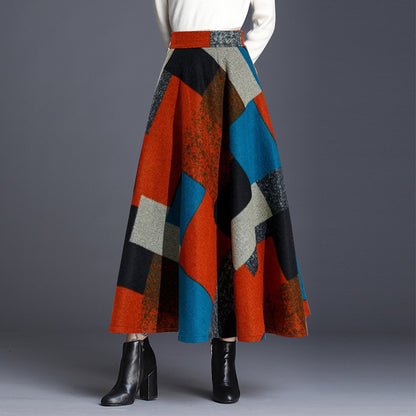 Woolen autumn and winter retro pleated skirt