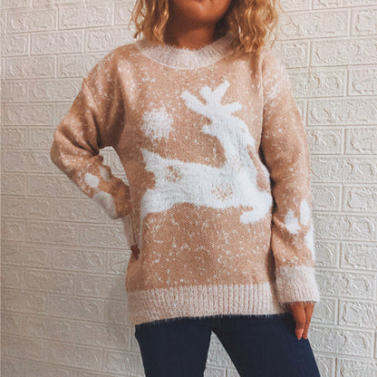 New Fawn Snowflake Round Neck Knitted Pullover