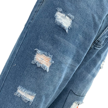 Vaqueros elásticos de denim rotos con estampado divertido de Halloween