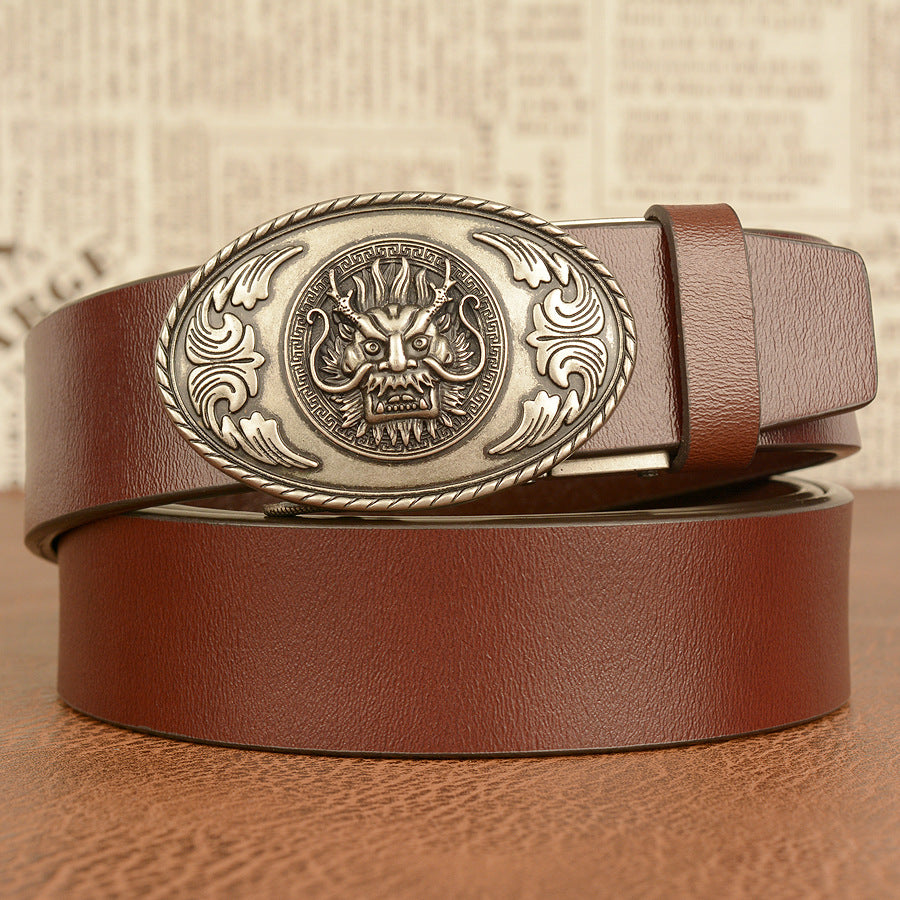 Ceinture de personnalité pour hommes Robinet de style ethnique en peau de vache véritable automatique