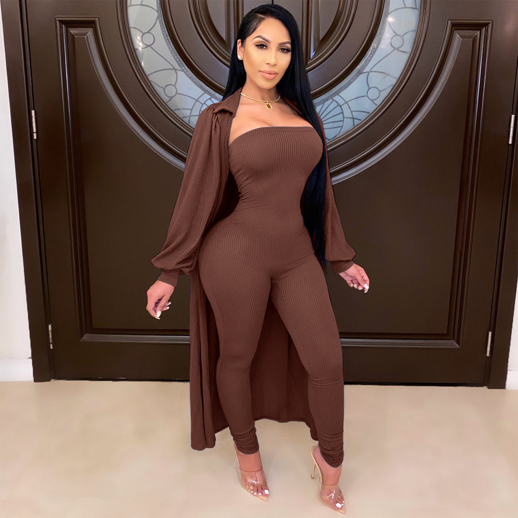 Cape deux pièces côtelée sexy à fines rayures