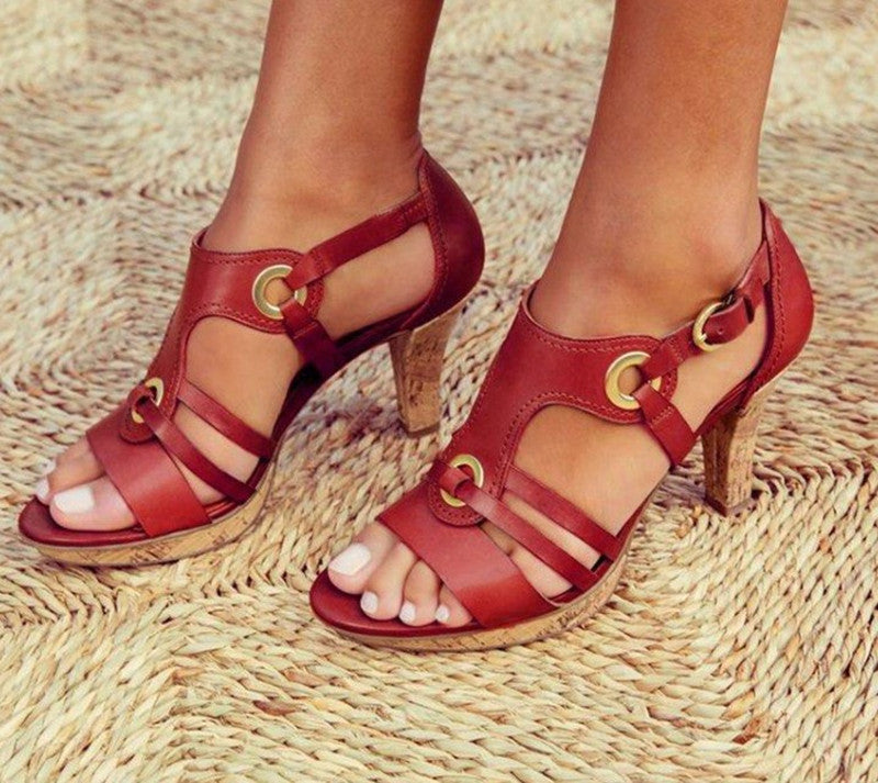 Sandalias de costura de cuero de tacón alto de moda