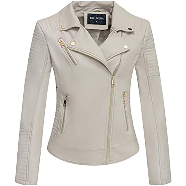 Giolshon Automne Fleurs Broderie PU Veste En Cuir Femmes
