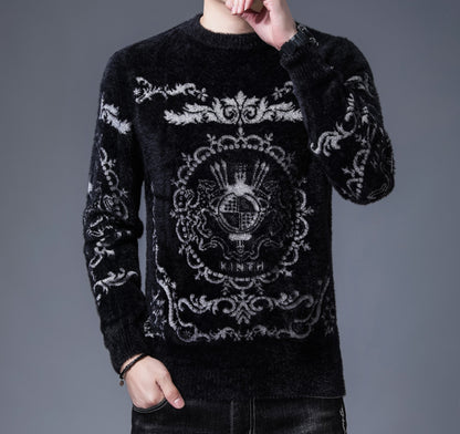 Nouveau pull chaud en laine de vison épais jacquard à motif dominatrice