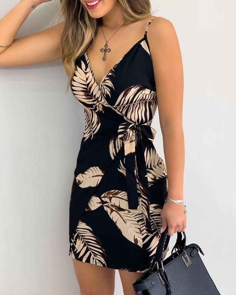 Women V-neck Print Casual Dress