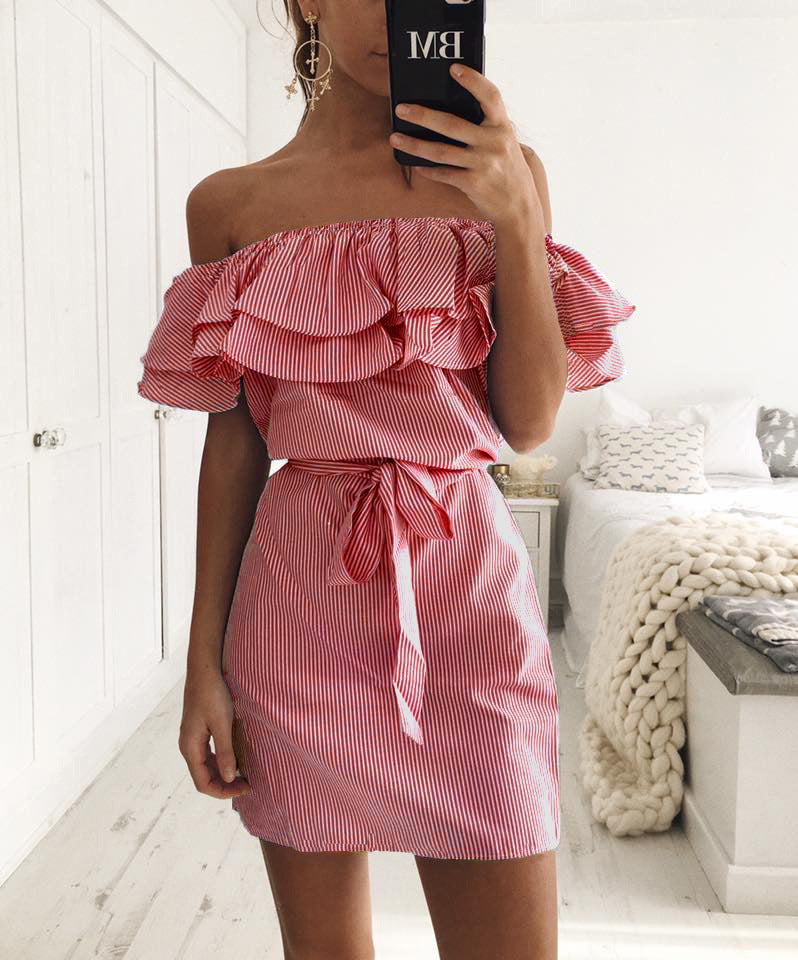 Ruffle Stripe Slim Dress