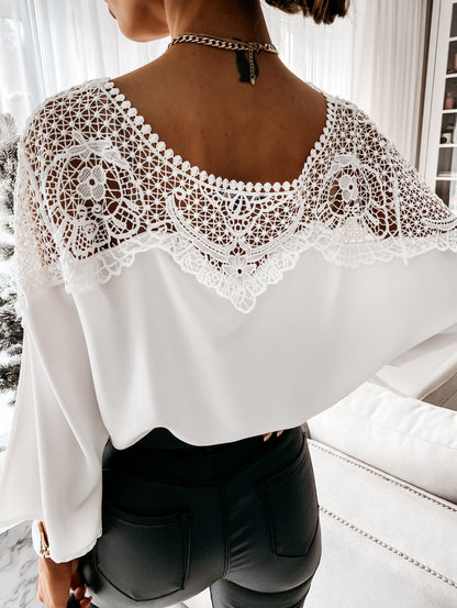 Long-Sleeved Lace Stitching Shirt