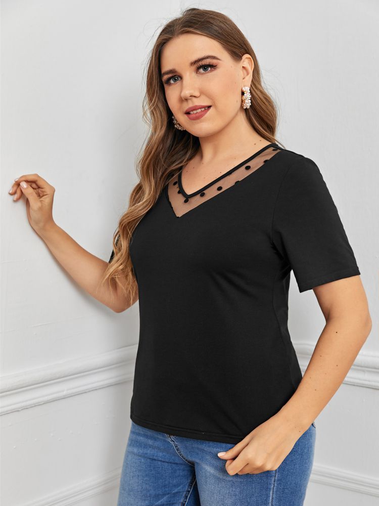 Lace Stitching V-neck Temperament Short-sleeved Top