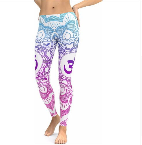 New Blue Decolorization Mandala Leggings Women Plus Size XL Athletic Yoga Leggings Running Fitness Workout Pants