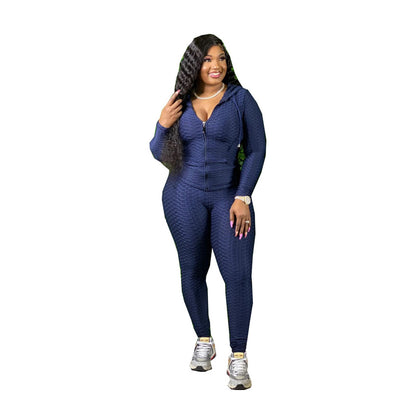 Solid Color Women Plus Size Two Piece Sport Set