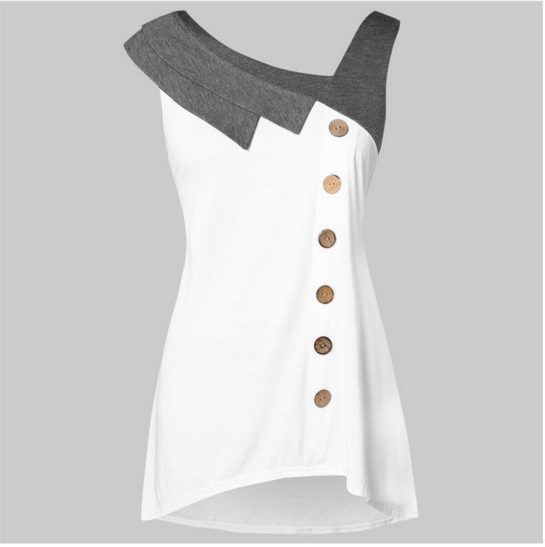 Camisa de bloques de color irregulares con botones Chaleco de talla grande