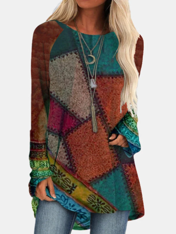 Camiseta de manga larga con estampado de moda para mujer de talla grande de otoño e invierno