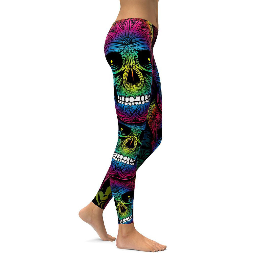 Rainbow Skull Leggings Mujer Tallas grandes Leggings Entrenamiento Casual Cintura alta Pantalones delgados S ~ 4XL Leggings de talla grande 