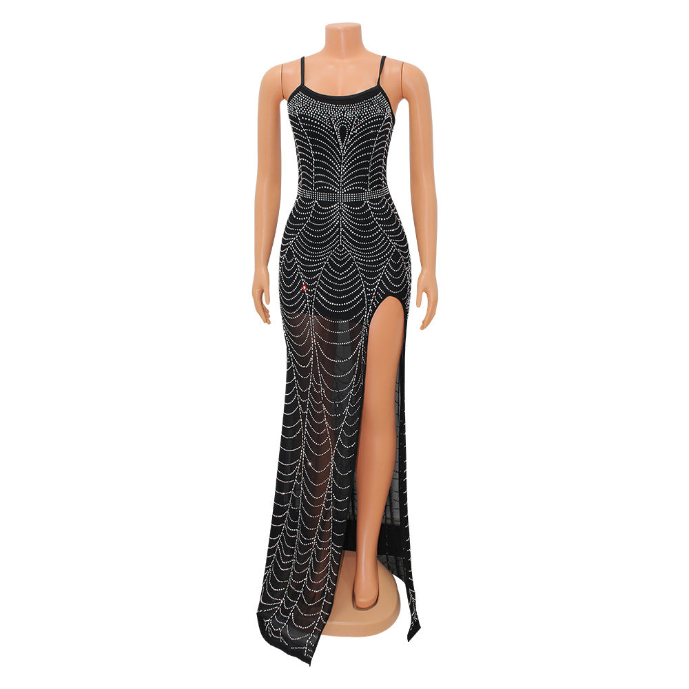 Robe de soirée à bretelles en maille pour boîte de nuit pour femmes