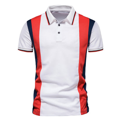 Men's Color Striped Stitching Polo Shirt