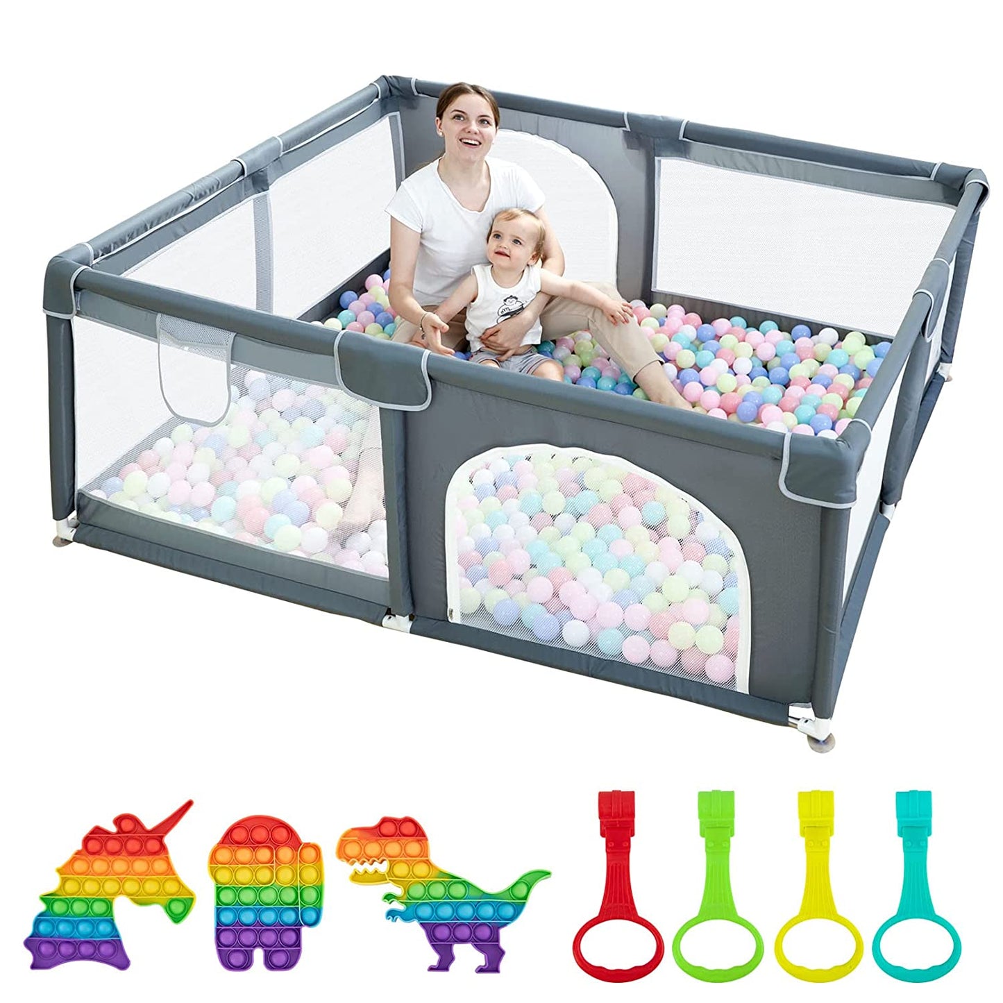 Enclos de jeu pour bébés et tout-petits, cour de jeu pour bébé avec porte pour espace limité 47x47x26 Clôture pour bébé avec maille respirante, centre d'activités intérieur et extérieur de sécurité