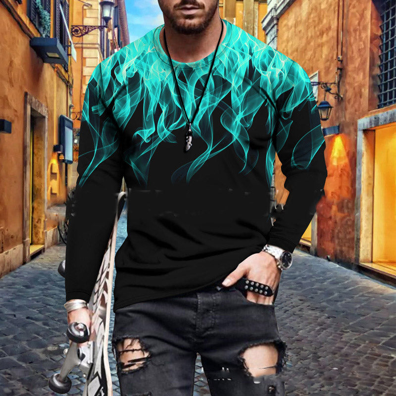 Camiseta de manga larga con estampado 3D en color Splash de cuello redondo a la moda