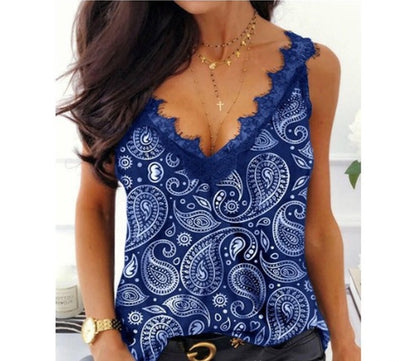 Women's Printed Sling V-Neck Slim Tank Top