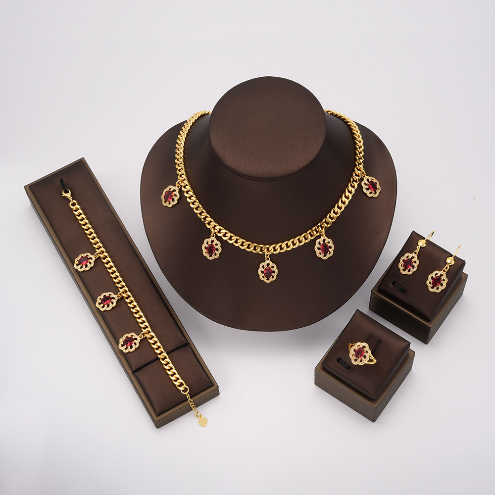 Moda mujer boda AAA Cubic Zirconia encanto pulsera collar pendientes anillo conjunto de joyería