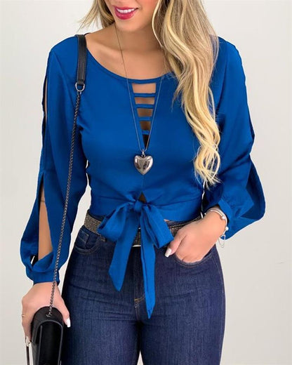 Tie Front Cut Out Lace-Up Top