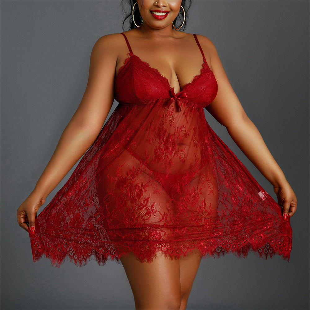 Women's Plus Size Pajamas Lace Stitching Sexy Nightdress