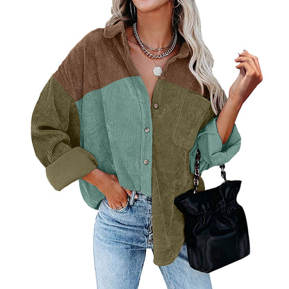 Fashion Women's Coat Lapel Loose Print Shirt