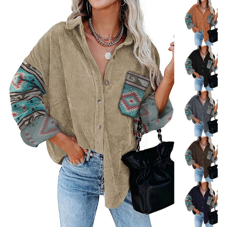 Fashion Women's Coat Lapel Loose Print Shirt