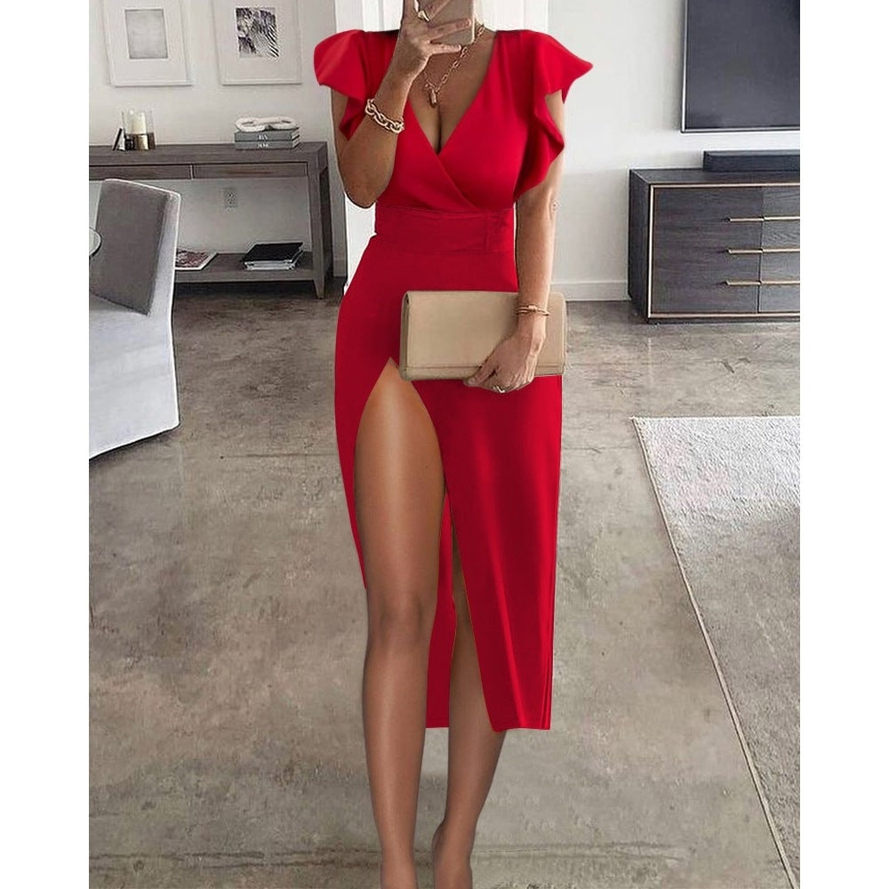 Women Deep V High Slit Party Dress
