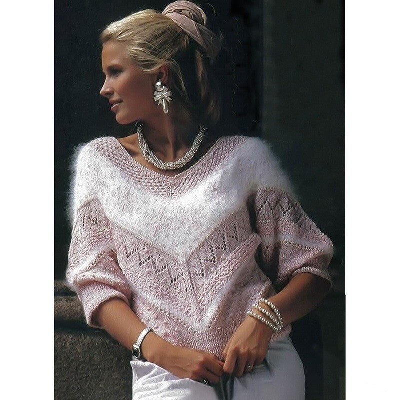 Suéter con cuello en V de costura a rayas de mujer casual de moda