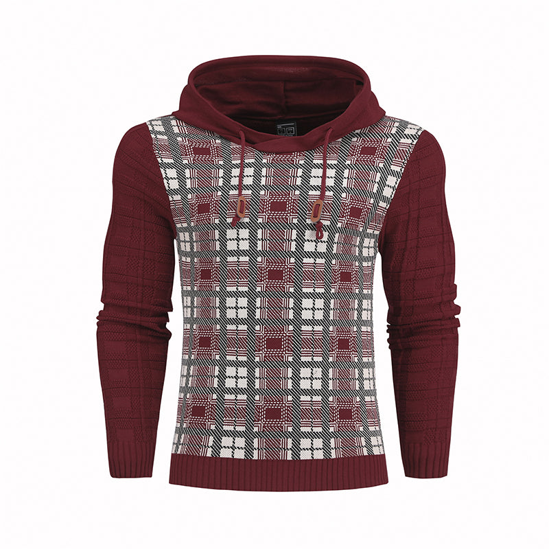 Suéter con capucha de punto para hombre Sudaderas con capucha de inserción de color elástico 3D