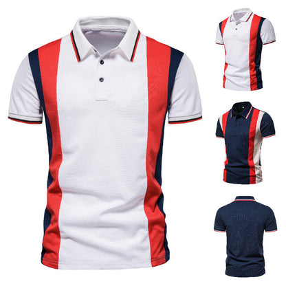 Men's Color Striped Stitching Polo Shirt