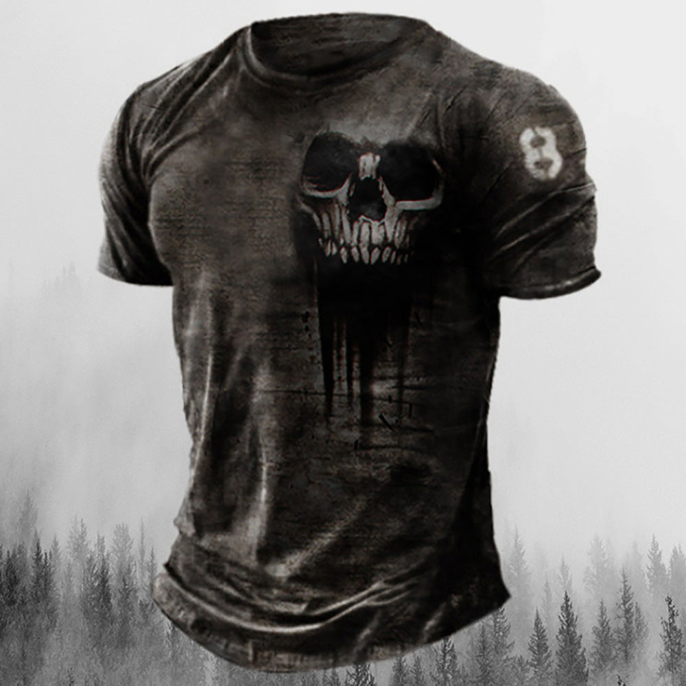 Printed Men's T Shirt Vintage Horror Skull Top