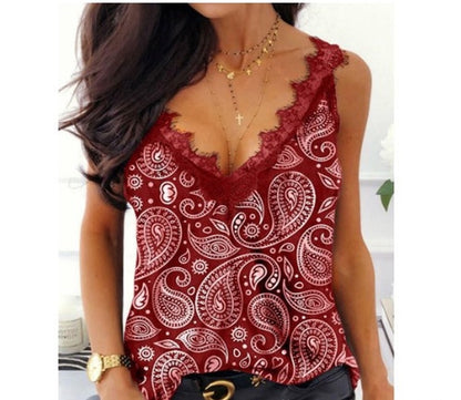 Women's Printed Sling V-Neck Slim Tank Top