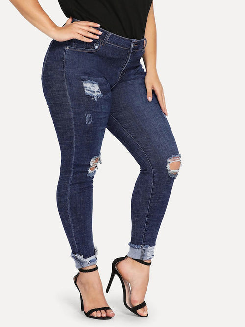Jeans déchiquetés pour femme