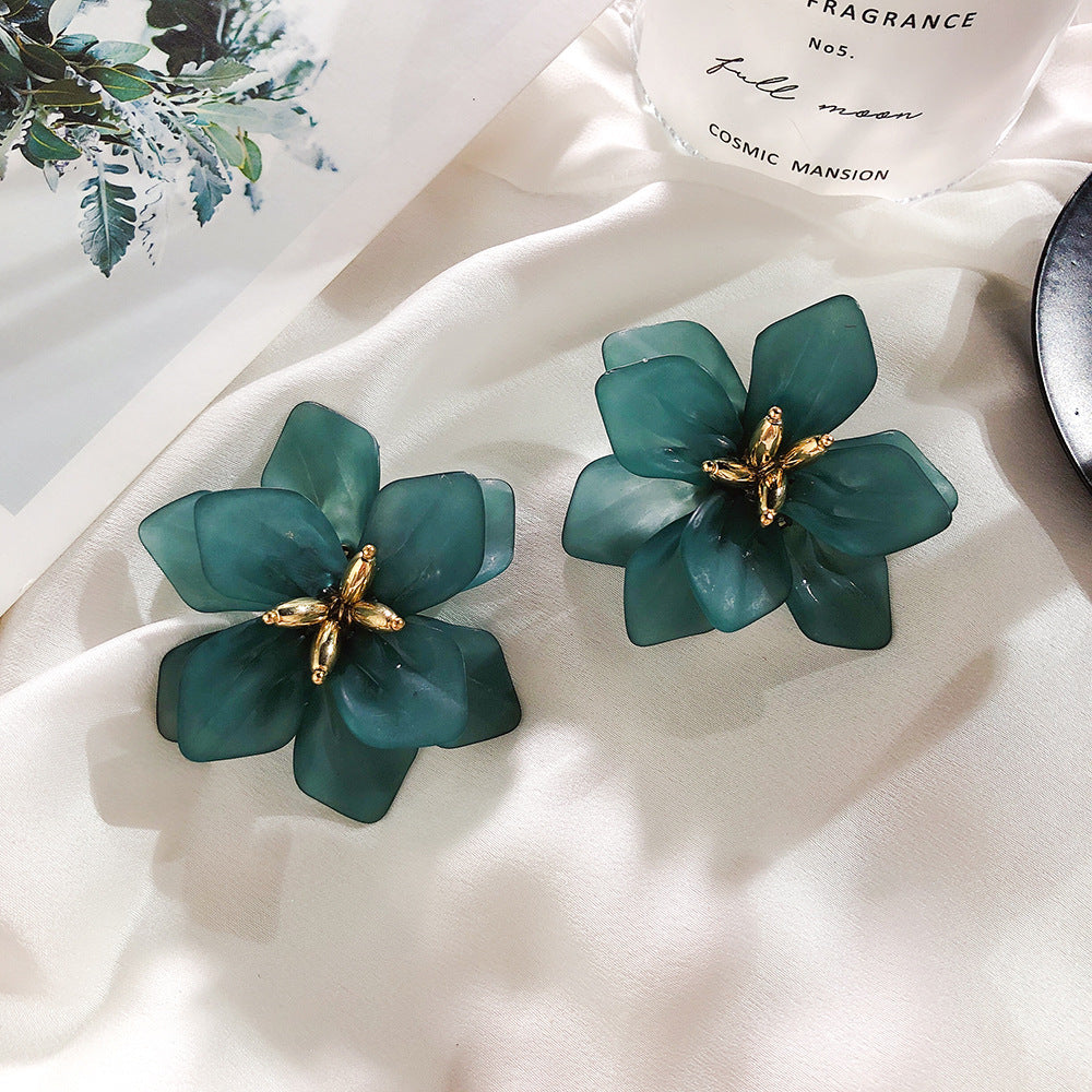 S925 Silver Needle Duplex Design Boucles d'oreilles fleur exagérées