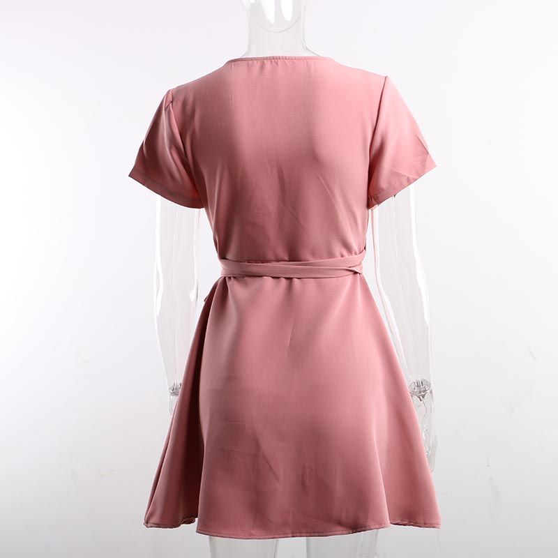 Women V-neck Pink Dress