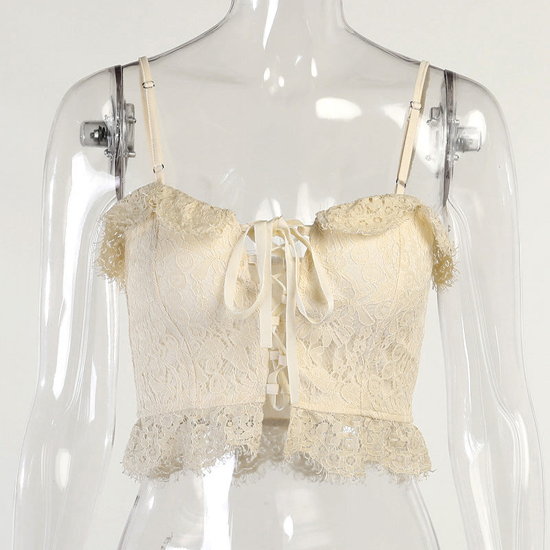 Lace Ruffled Chest Strap Sling Vest