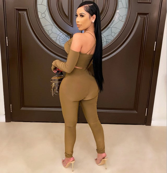 Lace-up Long-sleeve Tube Suspender Top Trousers Set