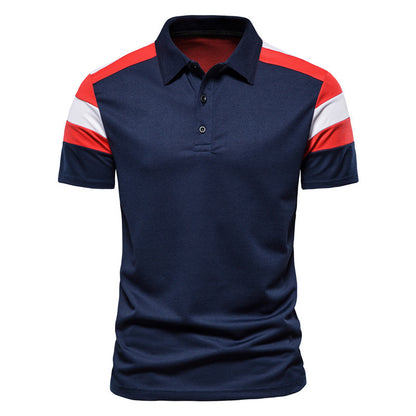 Men's Color Striped Stitching Polo Shirt