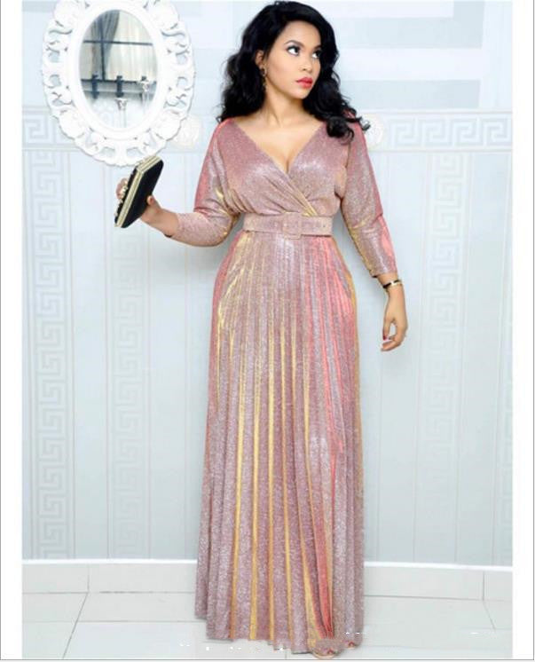 Deep V Bronzing Dress With Pockets