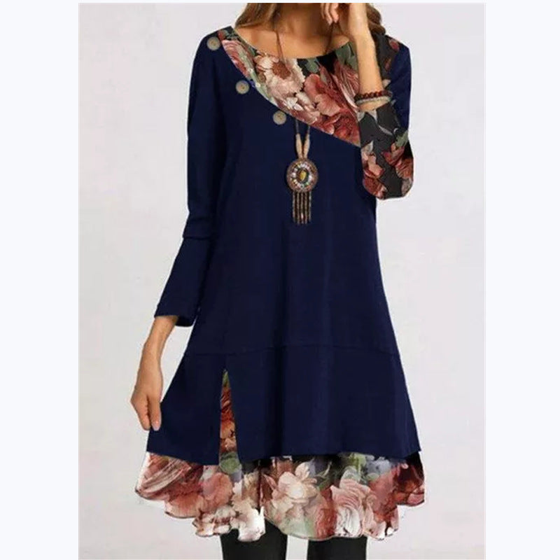 Vestido suelto con estampado de gasa a la moda para mujer