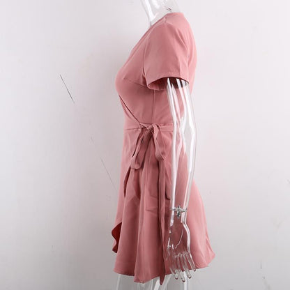 Women V-neck Pink Dress