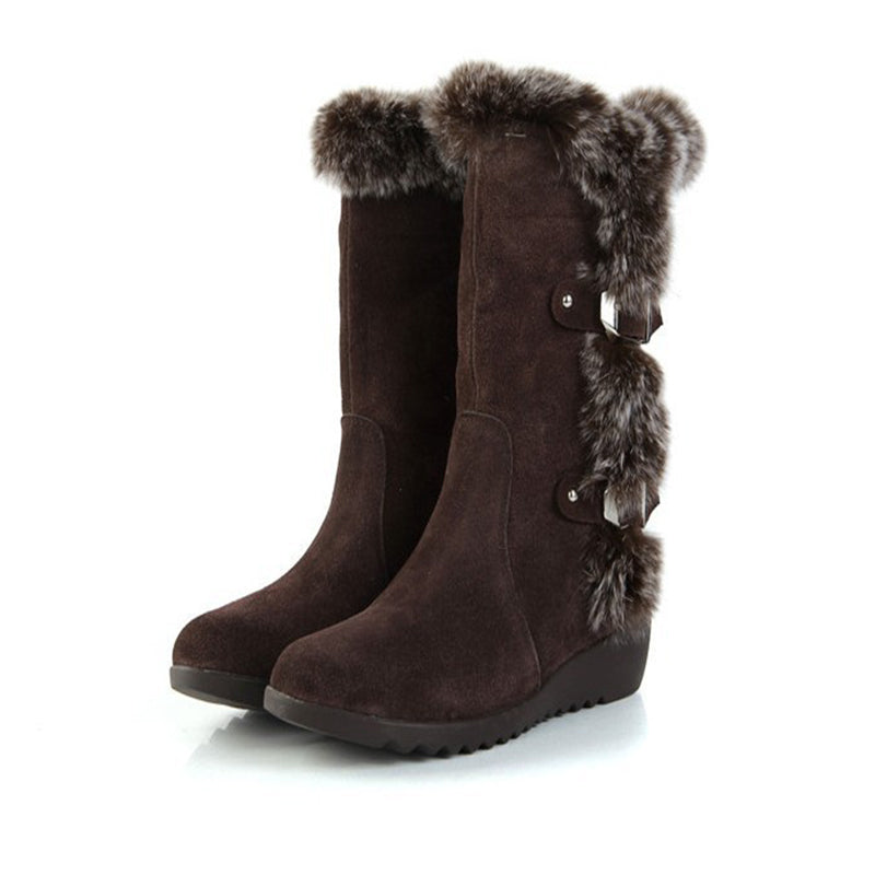 Botas a media pantorrilla de piel cálida casual para mujer de invierno marrón nuevo