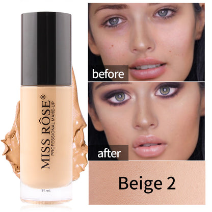 MISS ROSE Waterproof Oil Control Light Natural Long-lasting Concealer Liquid Foundation