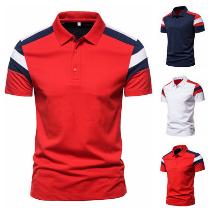 Men's Color Striped Stitching Polo Shirt