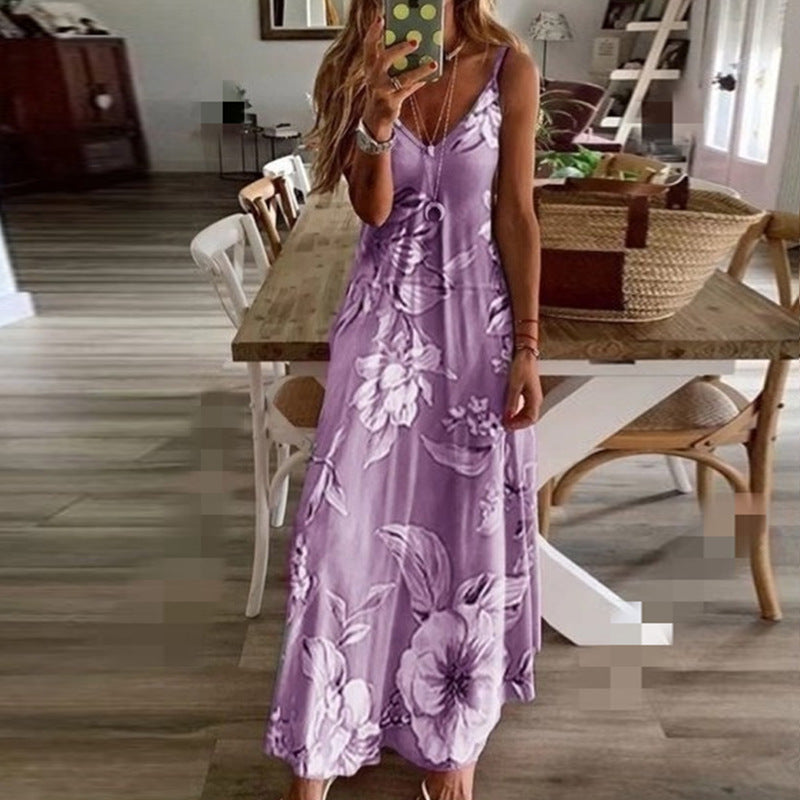 Vestido largo con falda y tirantes de flores para mujer